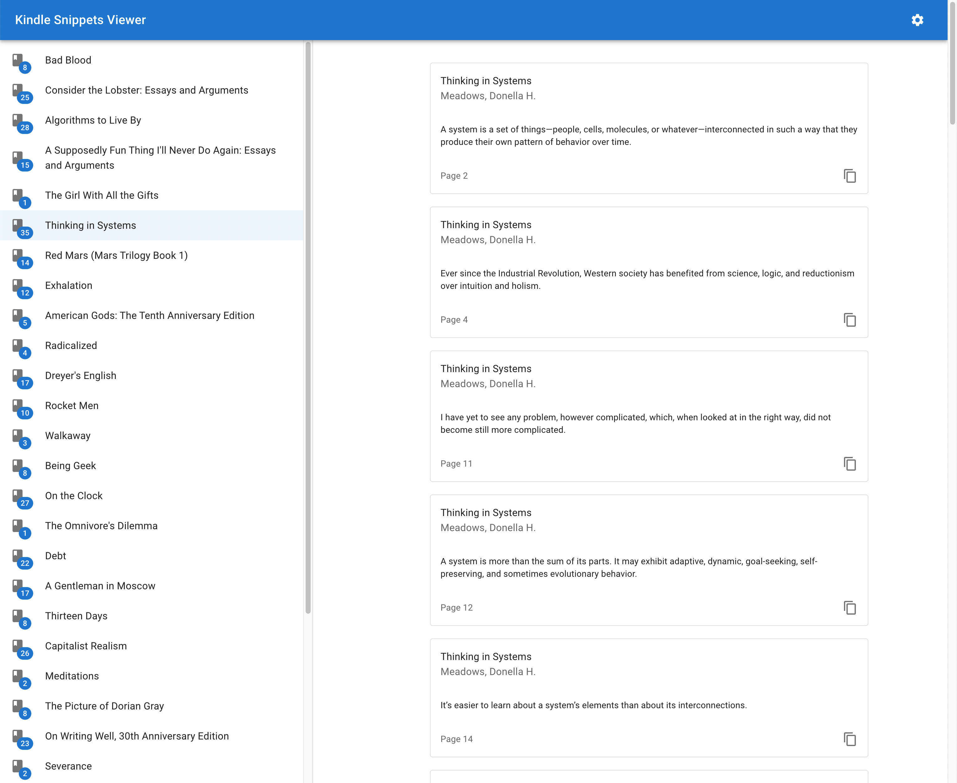 Screenshot of Kindle Snippets