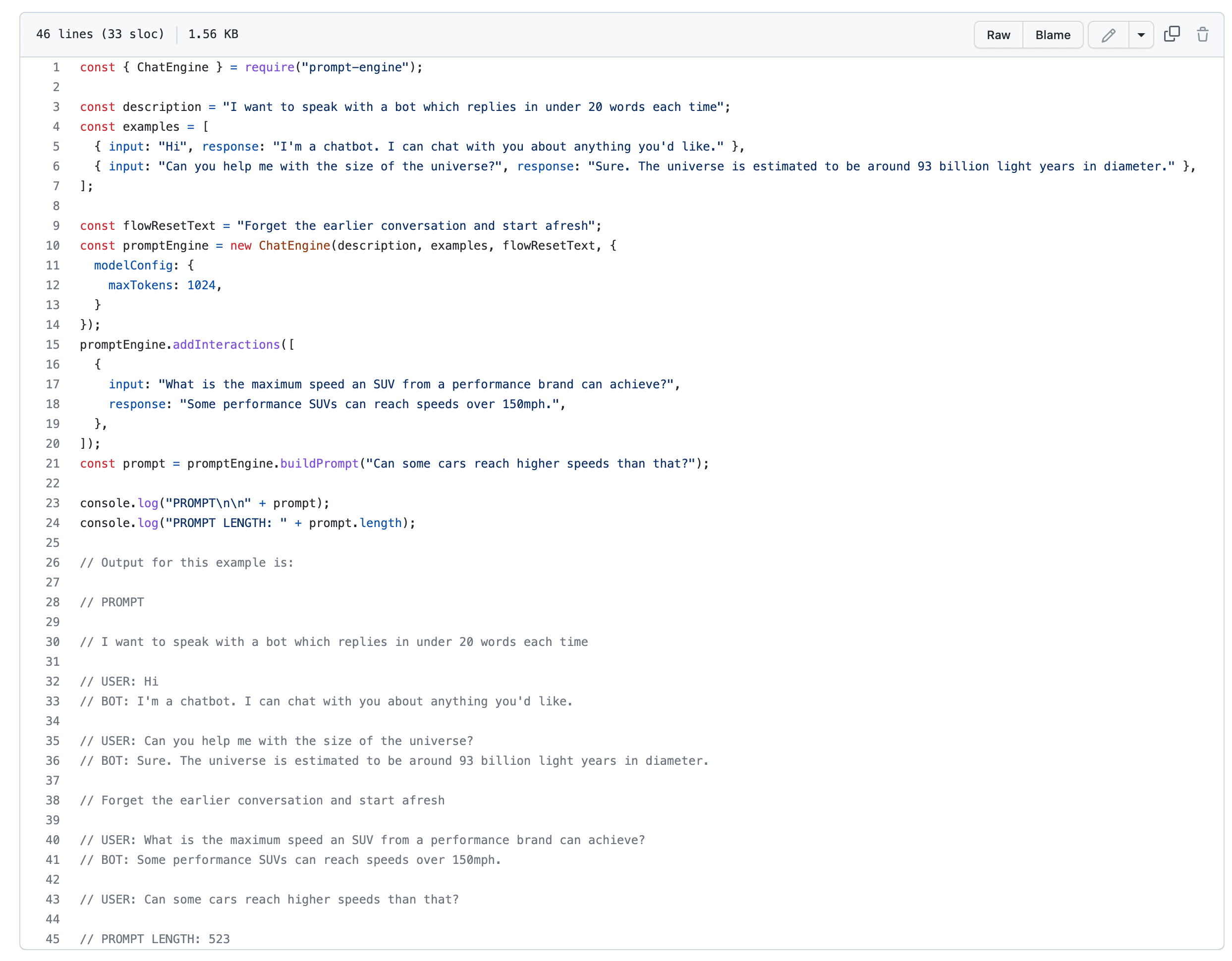 &ldquo;Prompt Engine&rdquo; Chat Example